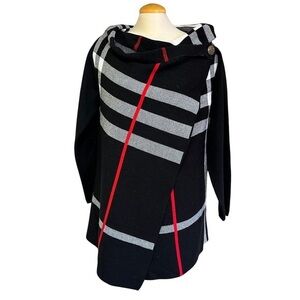 Women’s Large Red and Black One Button Cardigan